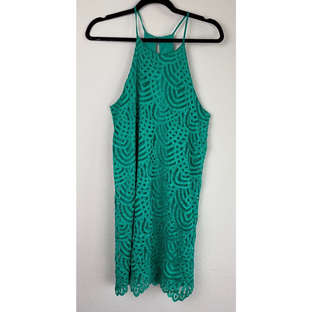 Anthropologie Everly Emerald Green Lace Dress Sz M Y2K Trendy Feminine Coastal